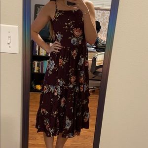 Beautiful deep purple floral midi dress